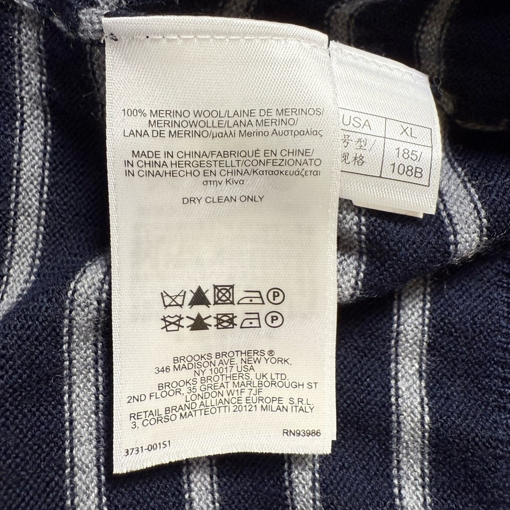 100% extra fine Merino wool Navy&Gray Striped V-Neck Classic old money Sweater - Picture 7 of 7